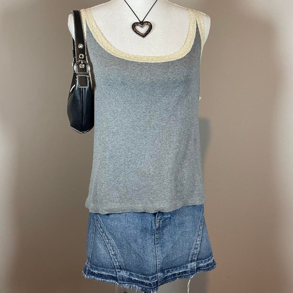 Ralph Lauren 100% cotton Grey Cream semi cropped large lace cami top